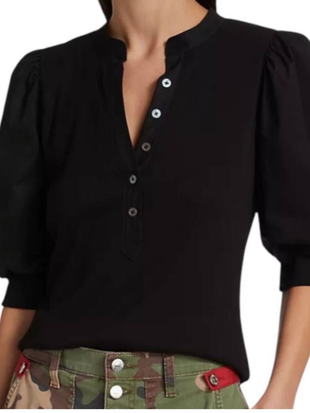 Veronica Beard Coralee Puff Sleeve Black Top Size Medium